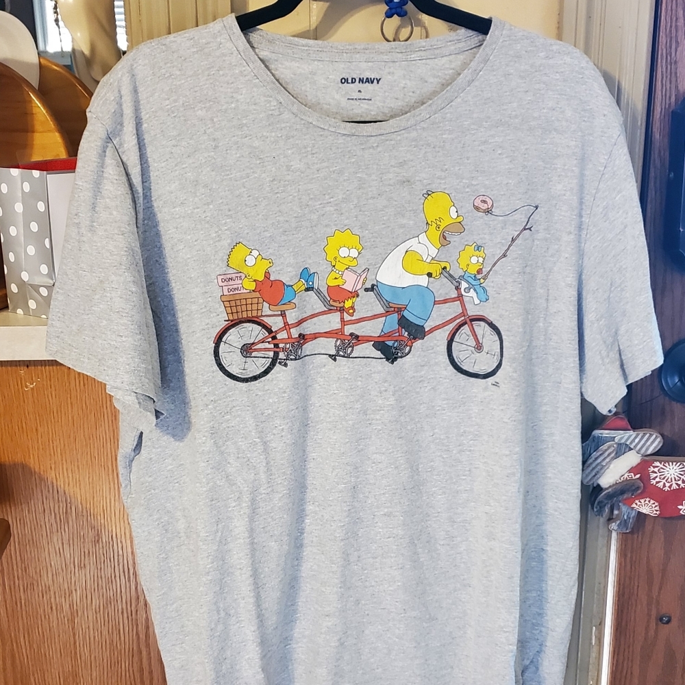 The Simpsons Donuts Bike Shirt XL Old Navy Bart Lisa Homer